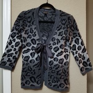 Grey Leopard print nitted  3/4 sleeve cardigan